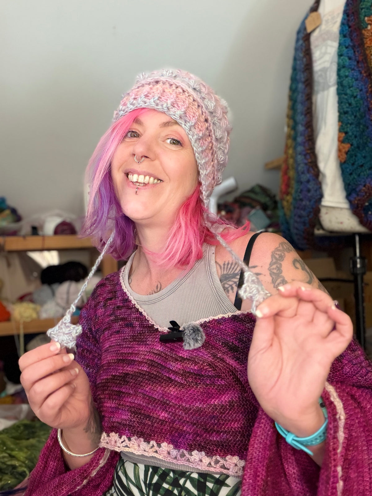 Handmade Crochet Beanie Hat – Cosy Textured Winter Hat with Tassels
