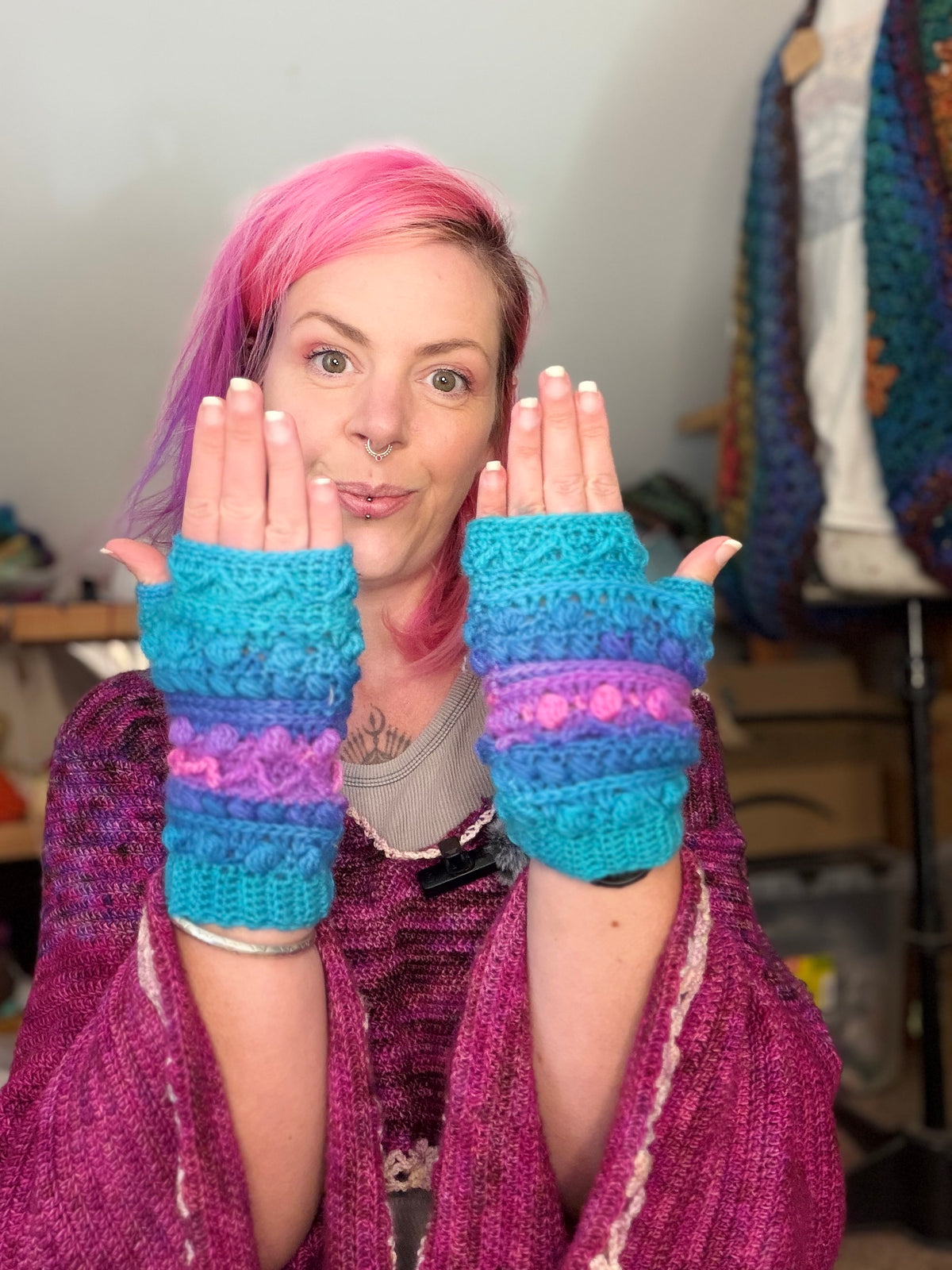 Handmade Crochet Fingerless Mitts – Cosy Textured Gloves