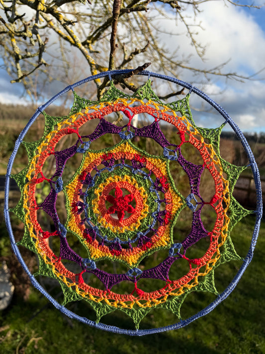 Prisma Mandala Crochet Pattern | Boho Rainbow Mandala Wall Hanging | PDF