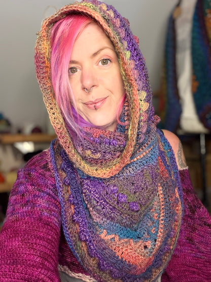 Handmade Crochet Hooded Cowl – Cosy Colourful Scarf & Hood