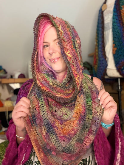 Handmade Crochet Hooded Cowl – Cosy Colourful Scarf & Hood