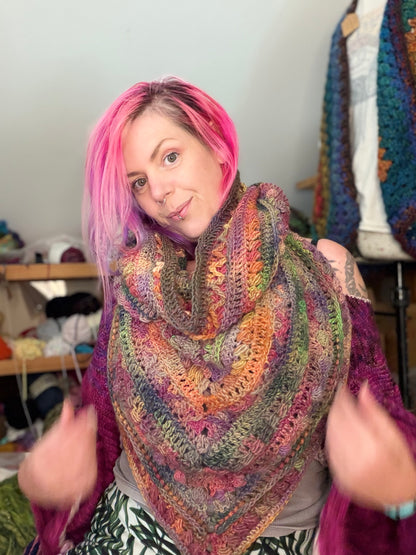 Handmade Crochet Hooded Cowl – Cosy Colourful Scarf & Hood