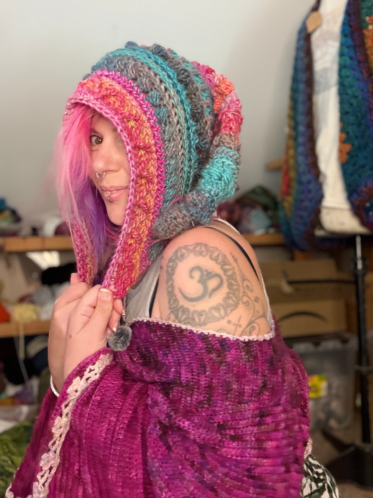 Handmade Crochet Pixie Hood – Cosy Textured Boho Beanie Hat
