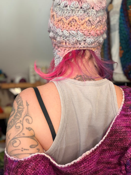 Handmade Crochet Beanie Hat – Cosy Textured Winter Hat with Tassels
