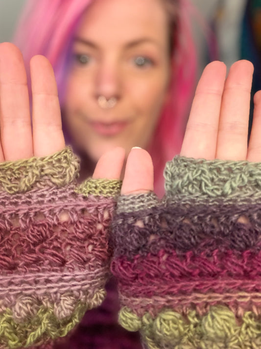 Handmade Crochet Fingerless Mitts – Cosy Textured Gloves