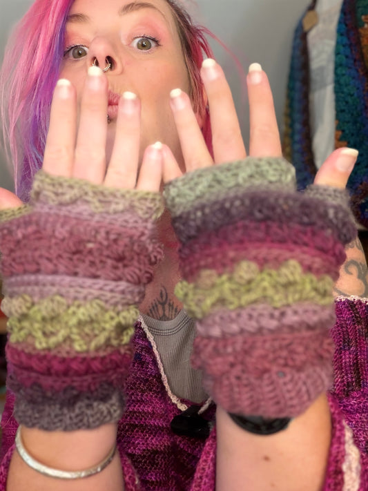 Handmade Crochet Fingerless Mitts – Cosy Textured Gloves