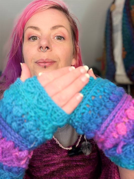 Handmade Crochet Fingerless Mitts – Cosy Textured Gloves